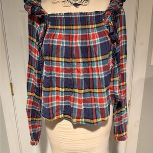 We the Free Plaid ruffled blouse